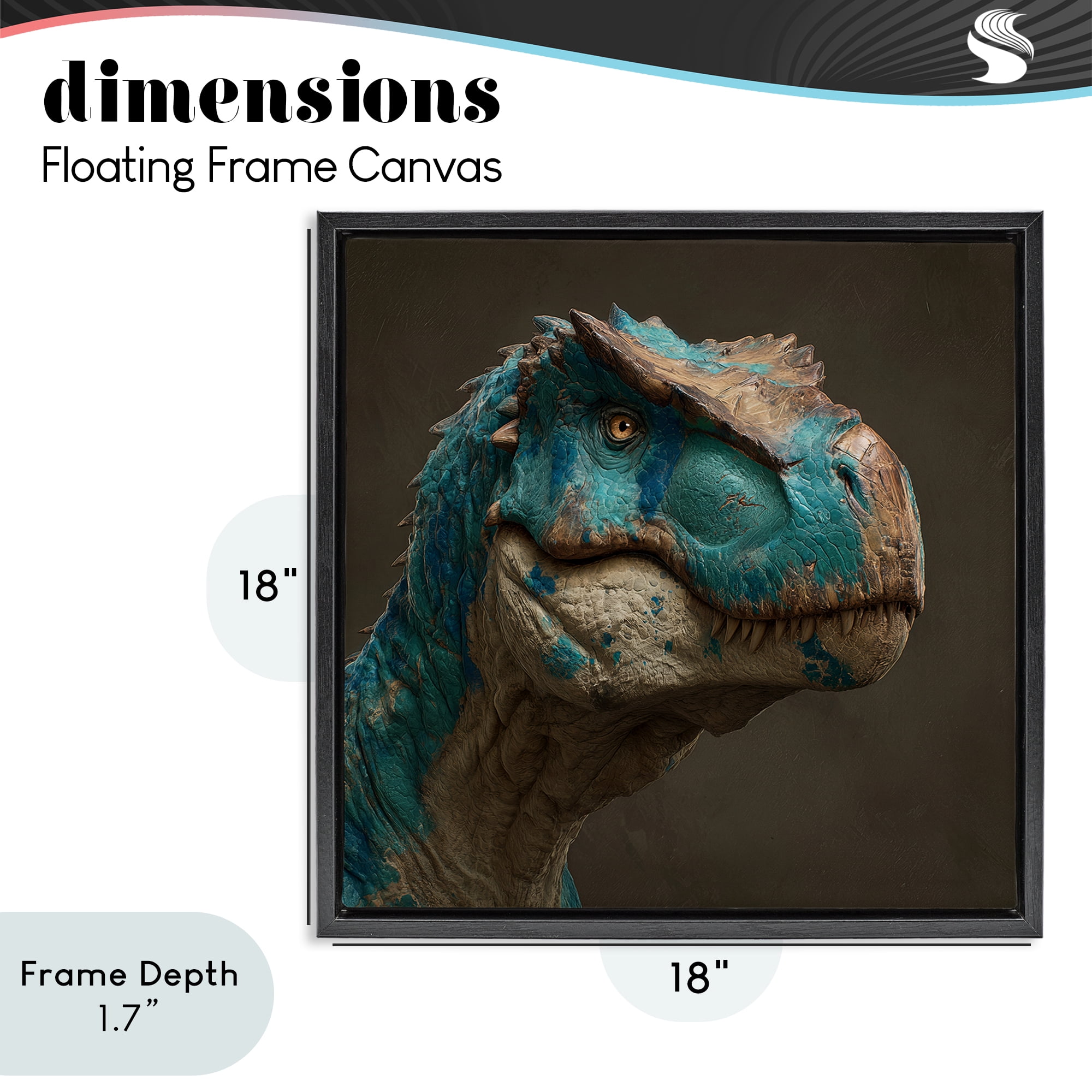 Stupell Industries Cerulean Scaled Dinosaur Detail Black Framed Floater Canvas Wall Art, design by Wumples