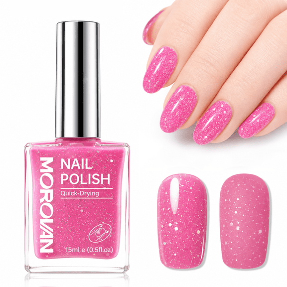 Morovan 15ml Fuchsia Sparkle Nail Polish,Quick Dry, High Shine, 0.5 fl.oz