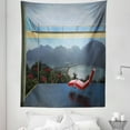 thumbnail image 1 of Scenery Tapestry, Tropical Island Flowers Forest Mountains Beach Window View, Fabric Wall Hanging Decor for Bedroom Living Room Dorm, 5 Sizes, Charcoal Grey Green, by Ambesonne, 1 of 1