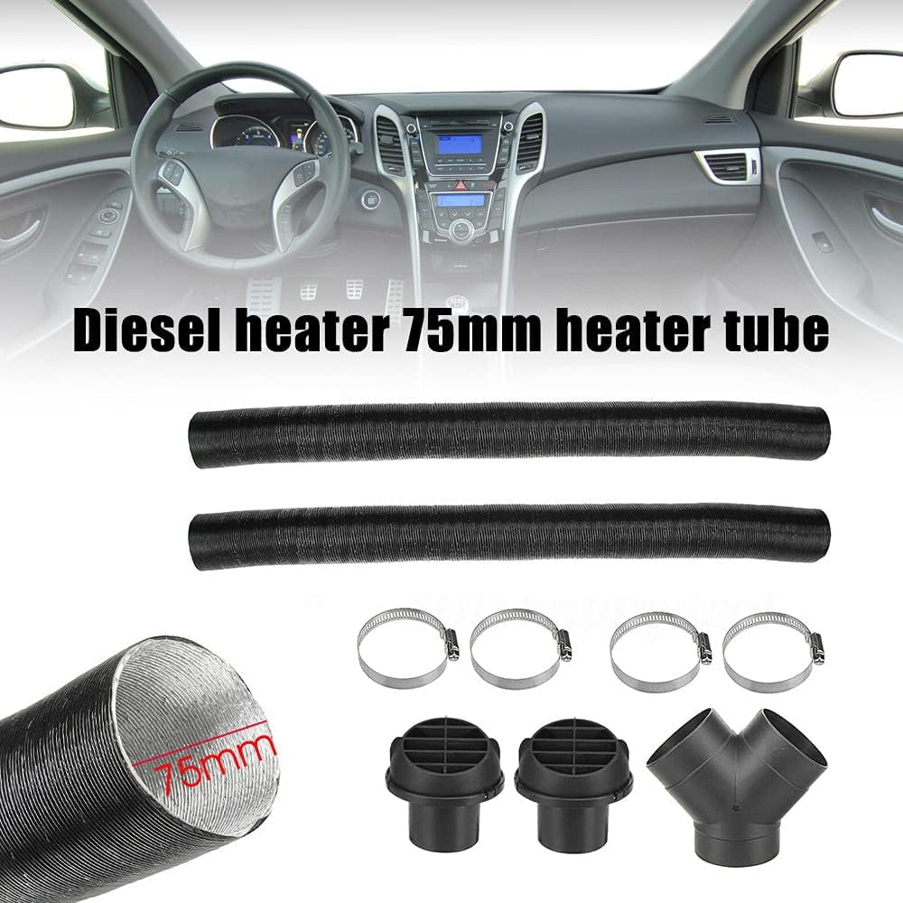 Diesel Parking Heater Set, 75mm Warm Heater Duct Pipe, Air Outlet, Y-type Elbow & Clamps