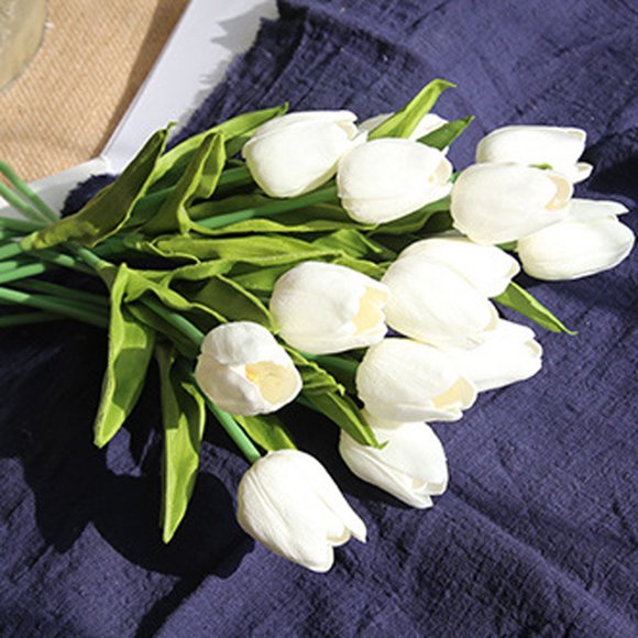Bwiyojiz Count 5pcs 13.97"H Artificial Flowers Fake Bouquet Floral Wedding Party Home Decor Decor, White, Gifts for Yourself