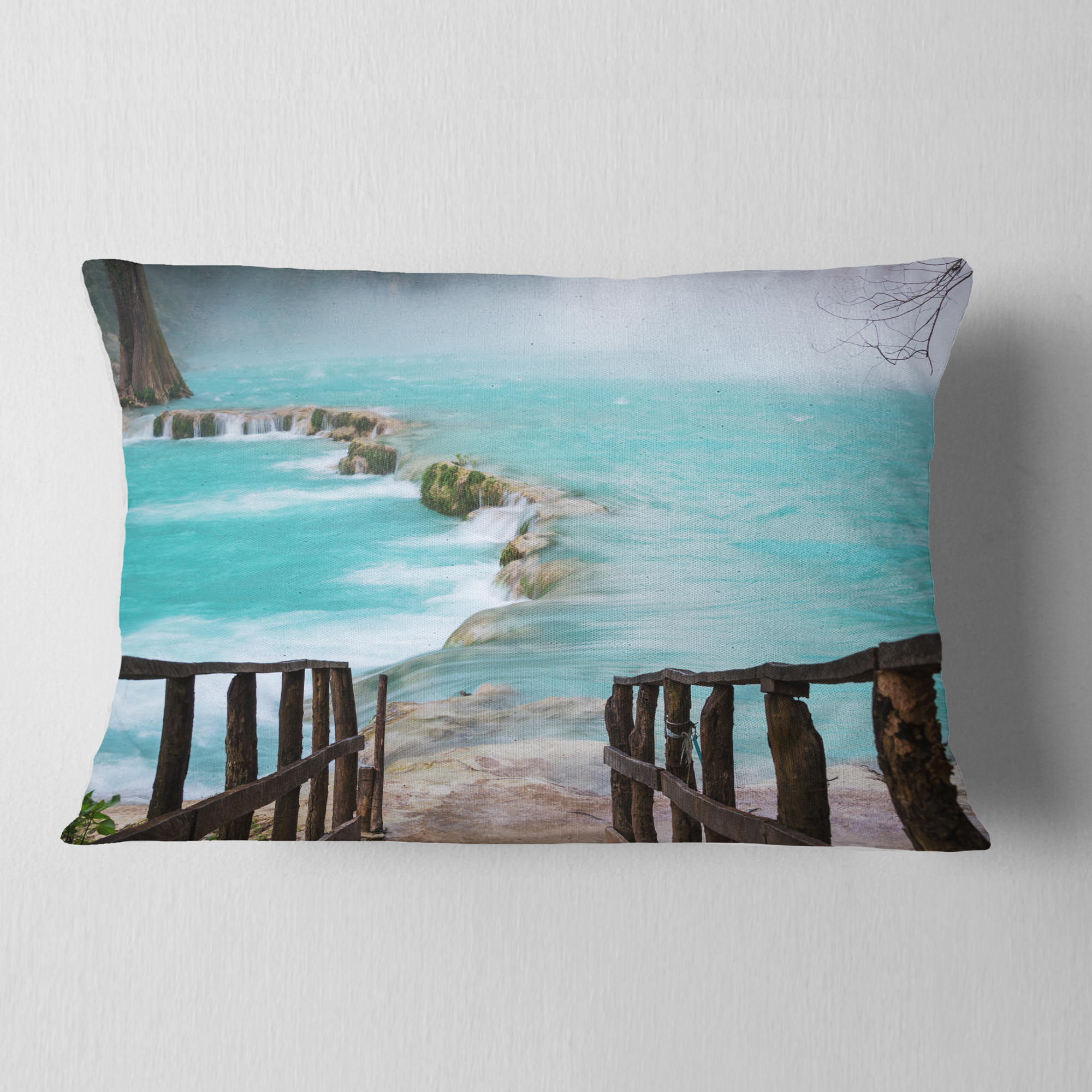 Designart 12" x 20" Blue Polyester Throw Pillow