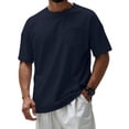 thumbnail image 2 of LNZGNM T Shirts for Men Crew Neck Loose Fit Short Sleeve Shirts Stylish Lightweight Solid T-Shirt Summer Tops with Pocket,Navy 2XL, 2 of 9