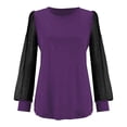 thumbnail image 4 of Women's Long Sleeve Casual Top with Sheer Mesh Yoke Loose Fit Round Neck Everyday Comfort T-Shirt Oversized T-shirts Short Sleeve Crewneck Casual Tops, 4 of 4
