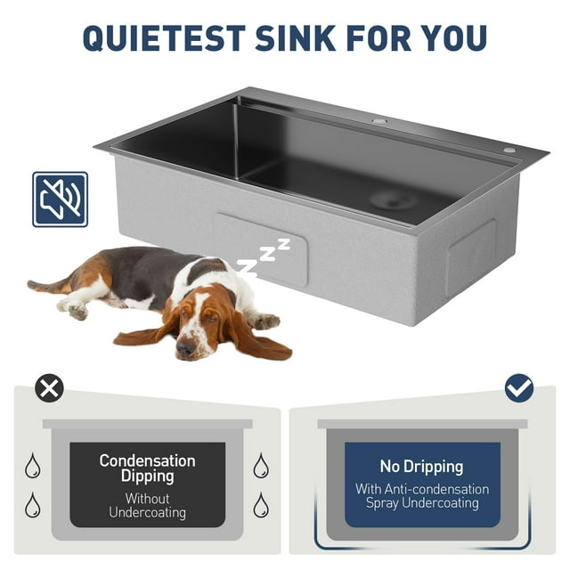 GloryStar Évier de Cuisine à Bol Simple à Montage par le Haut, Conception en Acier Inoxydable à Encastrer
