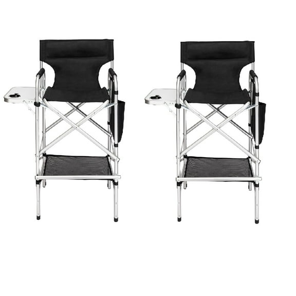 Omysalon 2 PCS 31" Tall Upgraded Director Makeup Artist Chair Bar Height, Aluminum Frame Supports 300 lbs, Folding Portable with Side Table Storage Bag Black,33.8" L x 19.2" W x 45.6" H