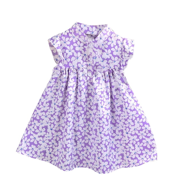 Zwiiyzr 2025 1-8Y Toddler Girls Princess Cartoon Twirl Dress Ruffle Summer Flutter Sleeves Baby Clothes Purple
