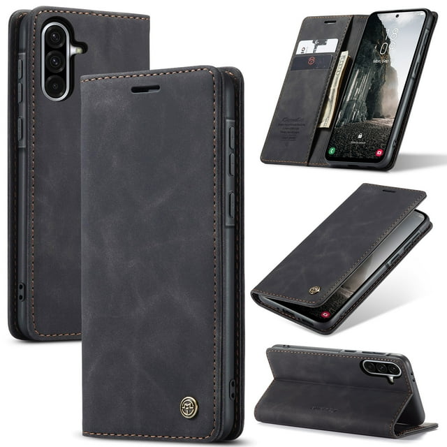 CaseMe Funda de Cuero para Samsung Galaxy A56, Funda de Cuero con Tapa y Tarjetero con Cierre Magnético a Prueba de Golpes, Funda Protectora para Teléfono Samsung Galaxy A56 5G de 6,5 Pulgadas, Negro