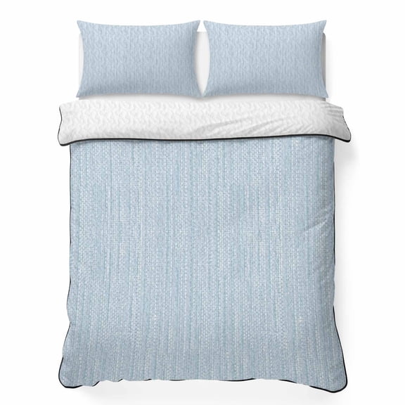 Quilts Full Size Bedding Set, Pure Color Lightweight Quilted Comforter, Modern Minimalist Solid Color Linen Texture Blue Reversible Bedspread Coverlet with Pillow Covers for All Season, 78" x 90"