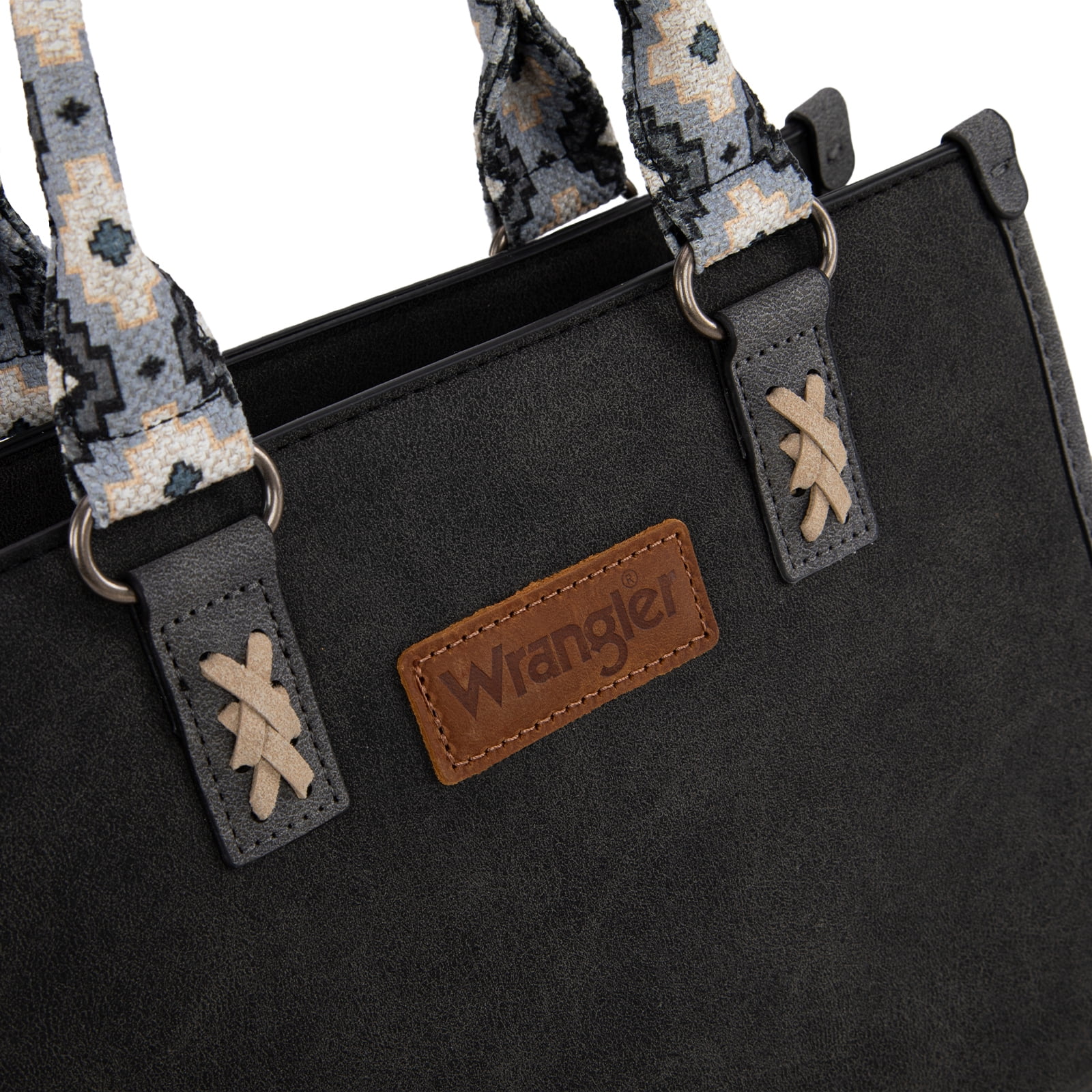Wrangler Tote Bag for Women Western Retro Purse Top Handle Handbags with Aztec Strap, Black