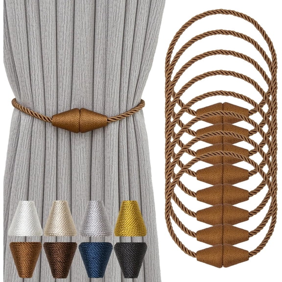 Magnetic Curtain Tiebacks 8 Pack Outdoor Rope Curtain Tie Backs Decorative Window Treatment Holdbacks for Home Decorative Curtain, Khaki