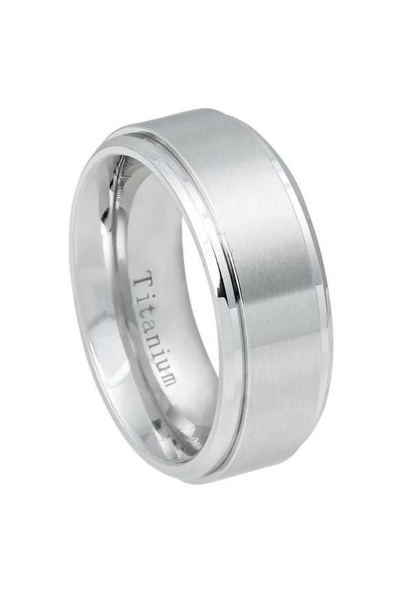 White Titanium Brushed Center 9MM Shiny Step Edge Band Ring Size 6