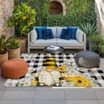 thumbnail image 2 of Daisy Floral Outdoor Rug for Patio/Deck/Porch, Non-Slip Large Area Rug 4 x 6 Ft, Bee Gnomes Flowers Black White Plaid Indoor Outdoor Rugs Washable Area Rugs, Reversible Camping Rug Carpet Runner, 2 of 8