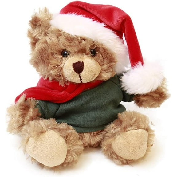 Made By Aliens Customize Shirt Xmas Soft Mocha Chocolate Beige Teddy Bear, Christmas Hat and Scarf Stuffed Animal Holiday Toys Custom Accessories – A Perfect Toy Gift for Kids 6 Inch (Mocha-White)