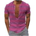 thumbnail image 2 of Big and Tall Stripe Shirts for Men S-5XL Plus Size Short Sleeve Tshirts Button V Neck Pullover Lightweight Going Out Loungewear Tees Tops, 2 of 5