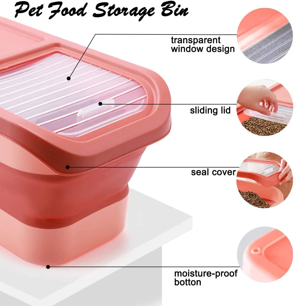CDOKY Foldable Dog Food Storage Container, Bin for 30lb Pet Food Cat Food Fish Food with Measuring Cup, Sealed Lid, Wheels Large Airtight Plastic