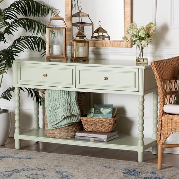 bali & pari Karnia Modern Console Table, 2-Drawer, Mint Green