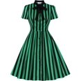 thumbnail image 4 of Vestido vintage para mujer de los años 50 con estampado de rayas y cuello con lazo, vestido retro rockabilly casual de manga corta, vestidos de fiesta Audrey, 4 of 5