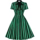 thumbnail image 4 of Vestido vintage para mujer de los años 50 con estampado de rayas y cuello con lazo, vestido retro rockabilly casual de manga corta, vestidos de fiesta Audrey, 4 of 5