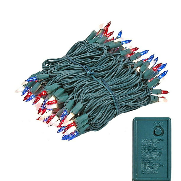 Novelty Lights 140 Light Chasing Party Christmas Light Set, Red /White/Blue, Green Wire, 46.5' Long Walmart.com