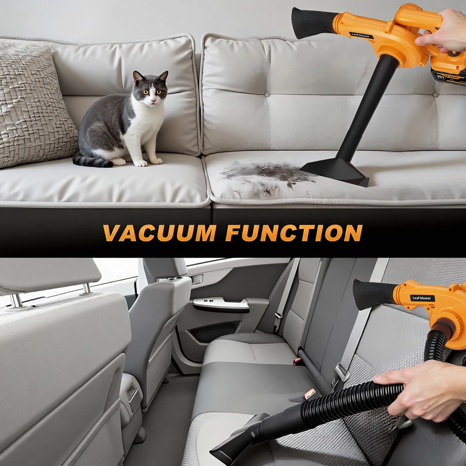 3-in-1 Cordless Leaf Blower & Vacuum with Bag Brushless Battery Powered Leaf Vacuum Mulcher with 2x2000mAh Battery and Charger Leaf Blowers for DIY Vacuuming, Home / Vehicle Cleaning
