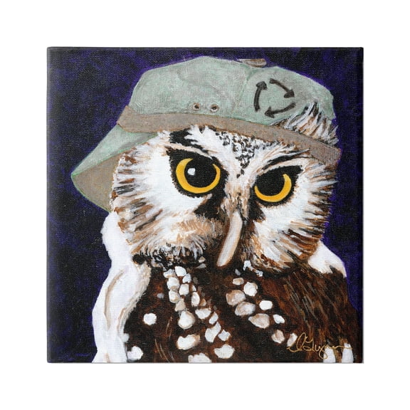Stupell Industries Owl Wearing Hat Animals & Insects Painting Gallery Wrapped Canvas Print Wall Art, 17 x 17