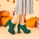 thumbnail image 2 of Botines Con Tacón Grueso Y Plataforma Redonda Para Mujer Verde esmeralda 37.5, 2 of 8