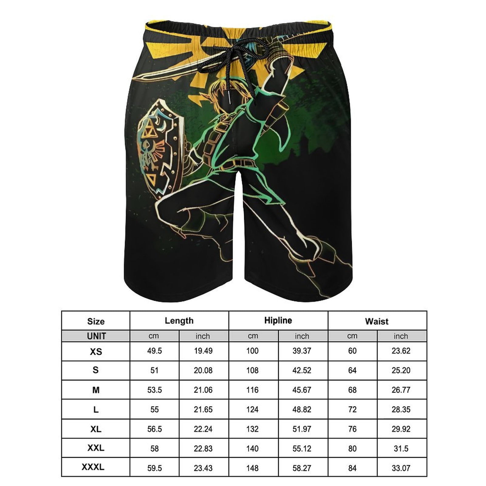 The Legend of Zelda Men's Shorts Quick Dry 3D Printed Beach Men's Swim Trunks with Pockets Mesh Lining Bathing Beachwear M