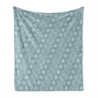 Abstract Soft Flannel Fleece Throw Blanket, Floral Patterns in Japanese Style Symmetrical Snowflake Motifs, Cozy Plush for Indoor and Outdoor Use, 50" x 70", Pale Teal Cadet Blue, by Ambesonne