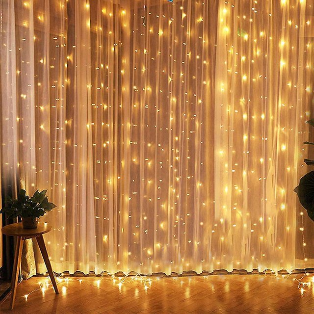 Cadena de luces para cortina, luz impermeable enchufable, dormitorio navideño, decoración de pared para jardín de fiesta, blanco cálido