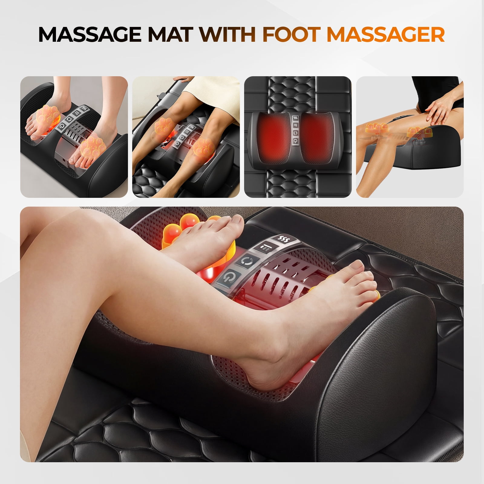 Full Body Massage Mat with Heat, 10 Vibration Massage Nodes & Adjustable Head Pillow, Foldable Design for Back Neck Leg Pain Relief, Remote Control