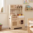 thumbnail image 2 of Costway Kids Play Kitchen, Wooden Pretend Kitchen Playset with Rattan Doors, Stoves Yellow, 2 of 10