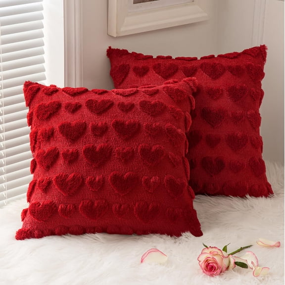 MIULEE Valentines Pillow Covers 18x18 Inch Set of Valentines Day Red Heart Love Decorative Cute Soft Plush Faux Fur Throw Pillows for Girl Couch Sofa Bedroom Holiday Home Decor C113