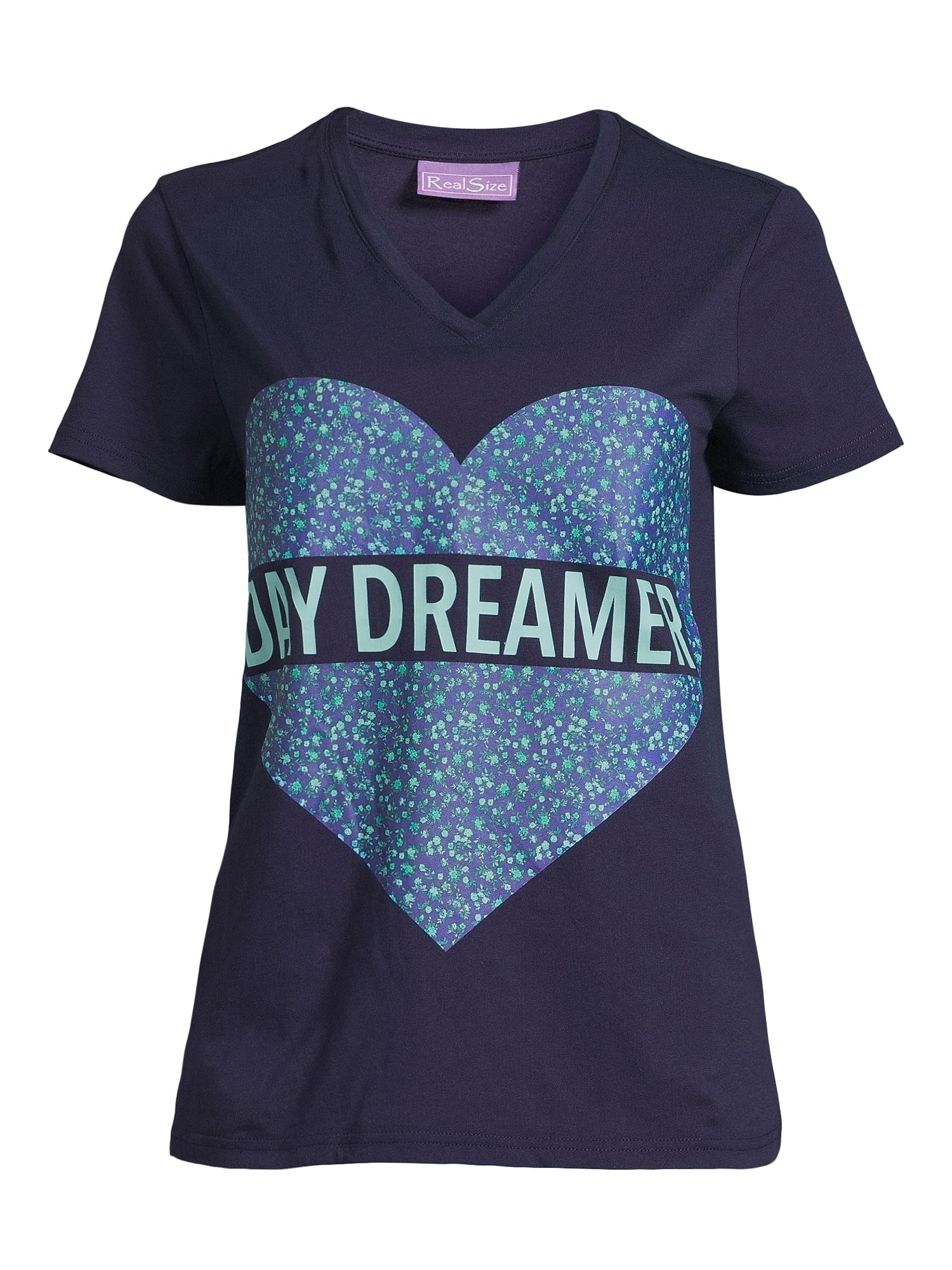 RealSize Women's V-Neck Graphic Tee with Short Sleeves, Sizes XS-3XL