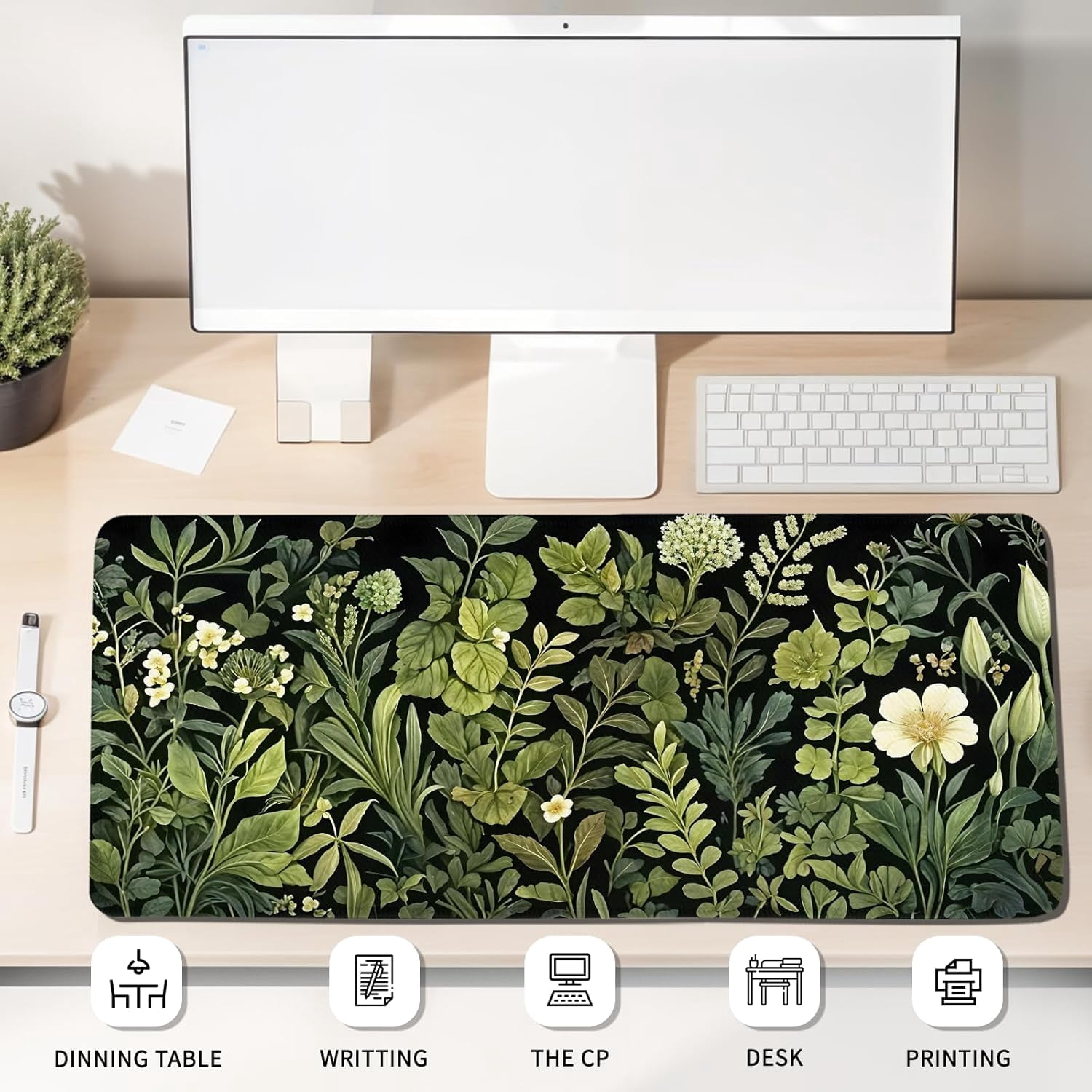 Gaming Mouse Pad Flower Botanical Extra Large, Oversized VintageFloral Plant Mousepad Non-Slip Base Stitched Edges, Long Desk Mat for Keyboard Mouse 15.7”x 34.7”XXL Gift for Christmas, for Women Men