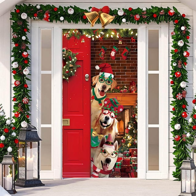 Adornos navideños de ancho para puerta, decoración festiva de Papá Noel, tapiz