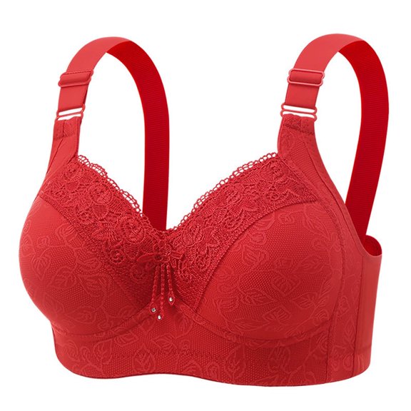 AINIYS Bralette Wireless Thin Fabric Bralettes Soft Cup Bra Lace Cleavage Bra Breathable Everyday Bras Lift and Support Push-Up Bra Secure Fit Bra for Women Red S