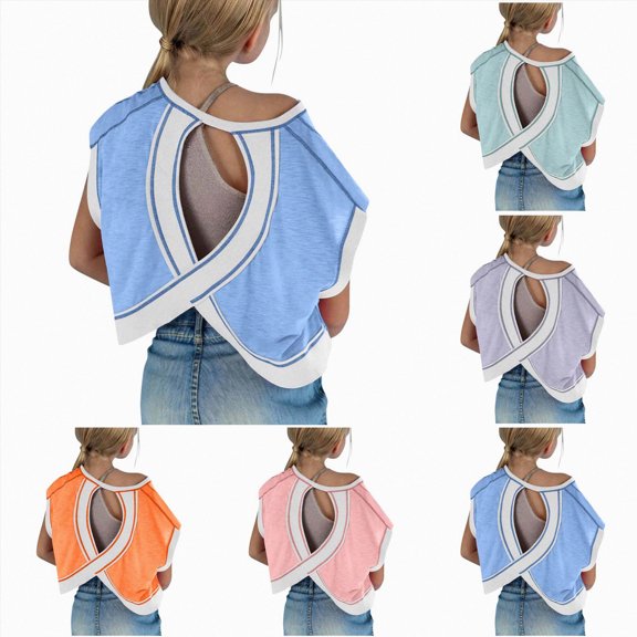 Caqnni 4-5 Years Teen Girls Boys Girls Short Sleeve Workout Shirts Open Back Tops Casual Yoga Athletic Gym Slouchy Crop Running Tees,A3-Green