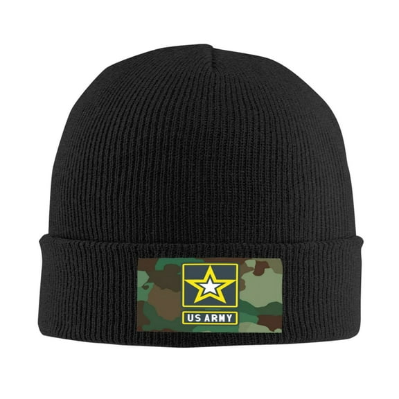 Us Army Emblem On Camouflage Men Women Knitted Hat Adult Knit Beanie For Fall Winter Knit Hat Cap Slouchy Knitted Skull Cap