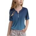 thumbnail image 2 of Htigea Kid's Girl's Casual Summer Button V Neck Tshirt Short Sleeve T Shirts Comfy Cute Solid Color Loose Tee Shirt Today Sales Navy,9Years, 2 of 5