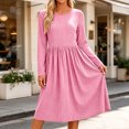 thumbnail image 5 of Bosfbaoi Dresses for Women Round Neck Long Sleeve Striped High Waist Flowy Midi Dress, 5 of 7