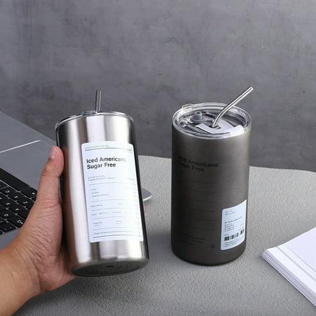 

Hadanceo 600ml Ins Coffee Cup with Straw Double-layer Rust-proof Simple Fashion Ice American Coffee Mug for Office