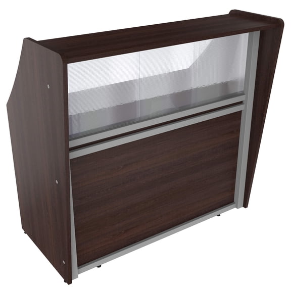 Small Reception Desk with Clear Acrylic Panel, 48" W Front Counter Office Reception Desk with Metal Frame, Natural Walnut - with Assembly
