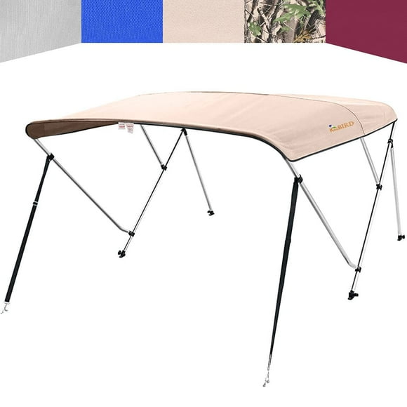KING BIRD 3-4 Bow Bimini Boat Top Cover Sun Shade Boat Canopy Waterproof 1 Inch Stainless Aluminum Frame 46" Height with Rear Support Poles and Storage Boot 6 Colors -5 Sizes