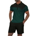 thumbnail image 1 of Pantalones Cortos para Hombre Conjunto de Trajes de 2 Piezas, Moda Mock Bolsillo Botón de Color Sólido Solapa Tops Cortos de Cintura Elástica, 1 of 5