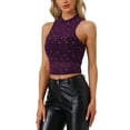 thumbnail image 4 of INSPIRE CHIC Star Mesh Crop Top for Women’s Mock Neck Sleeveless See Through Party Tank Top M Purple, 4 of 6