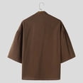 thumbnail image 5 of CLOISE Mens 3/4 Sleeve Tops Casual Bell Sleeve Shirts Loose Solid Color V Neck Pullover Fall Clothes Brown L, 5 of 8