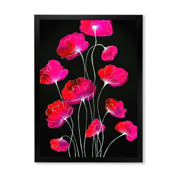 Designart 'Abstract Red Flower Detail On Black Background III' Traditional Framed Art Print