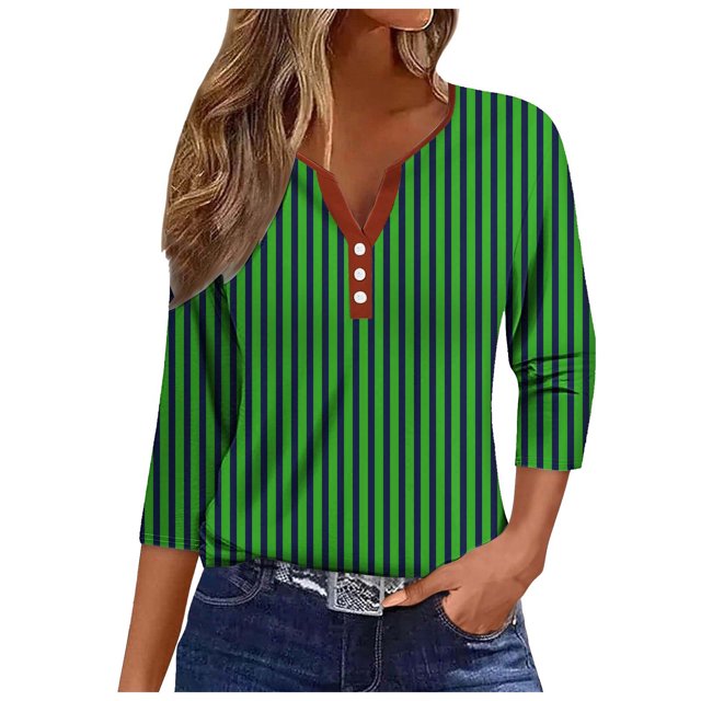 GYUJNB 3/4 Length Sleeve Womens Tops Button Down Summer Henley Neck T Shirts Plus Size Blouses