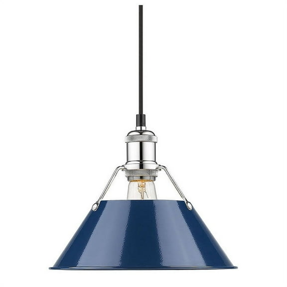 Yep by Golden Lighting Orwell 1-light 10in Pendant in Chrome and Navy Blue shade